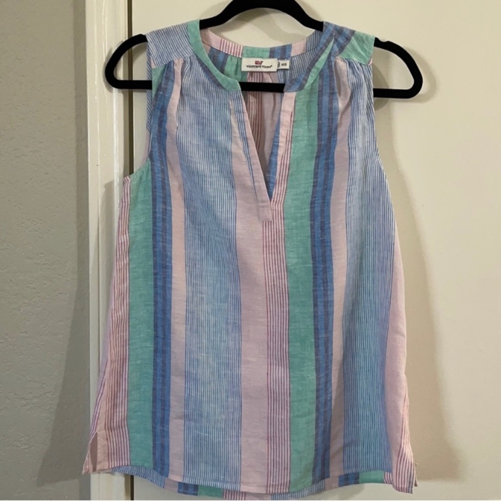 Vineyard Vines Multi Stripe linen sleeveless top